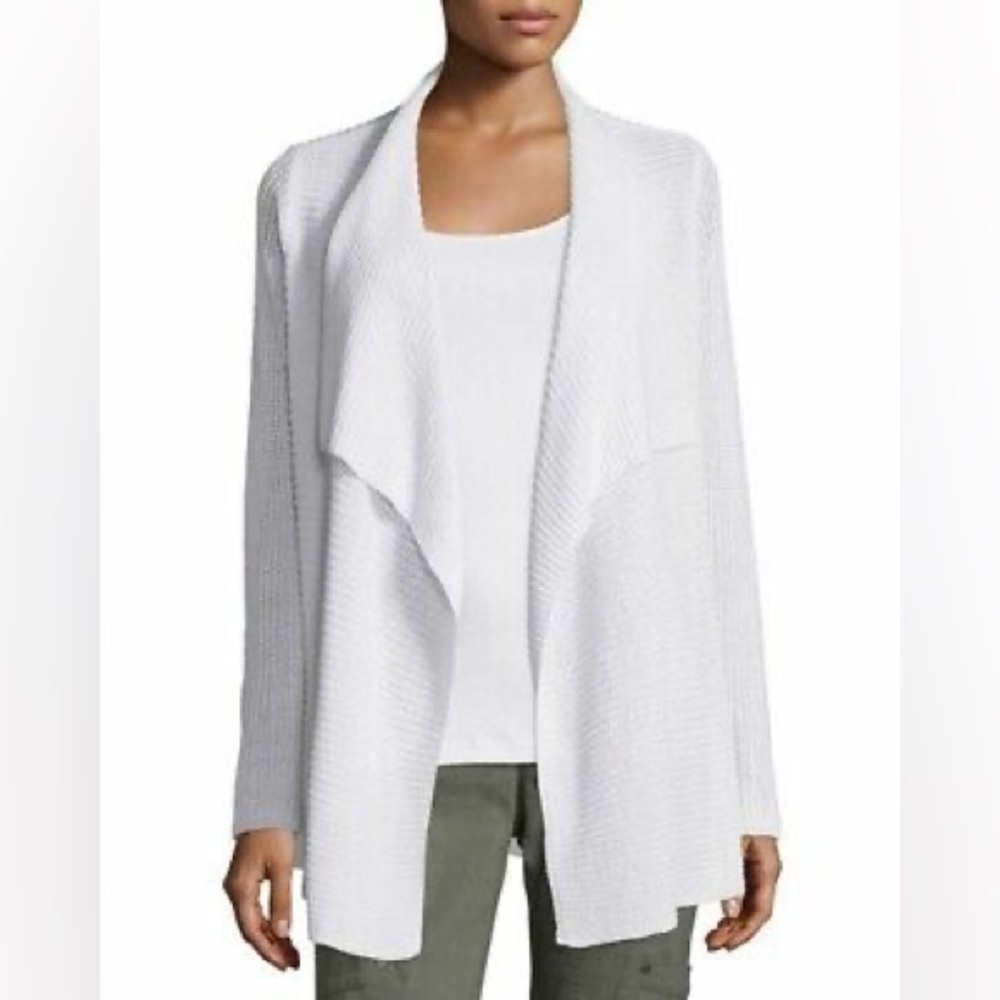 Eileen Fisher Drape Front Linen Cardigan White Business Casual Women’s Size XS